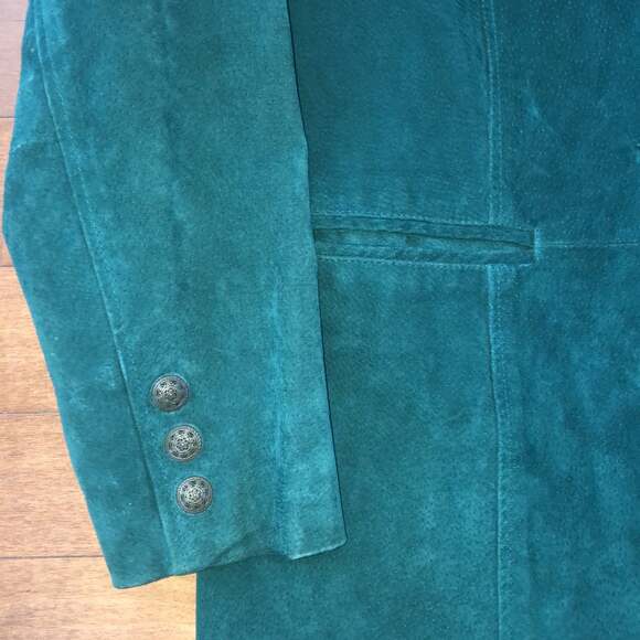 American Vintage Retro Green Suede Leather Car coat 3 Button closing size medium - Picture 10 of 13
